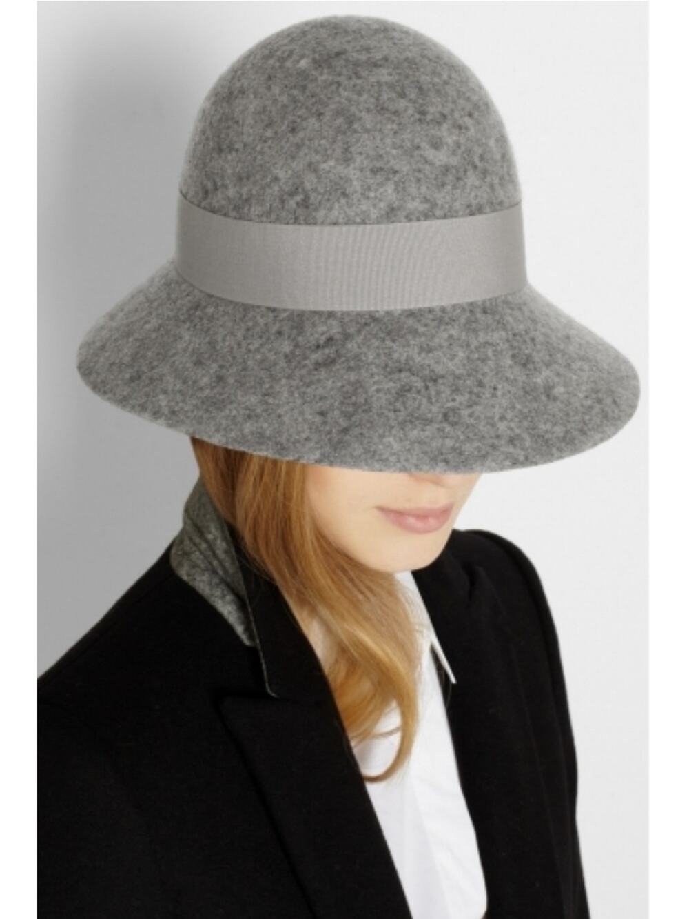 Stella McCartney Wide Brim Cloche Wool Felt Hat Gray Size Medium Italy